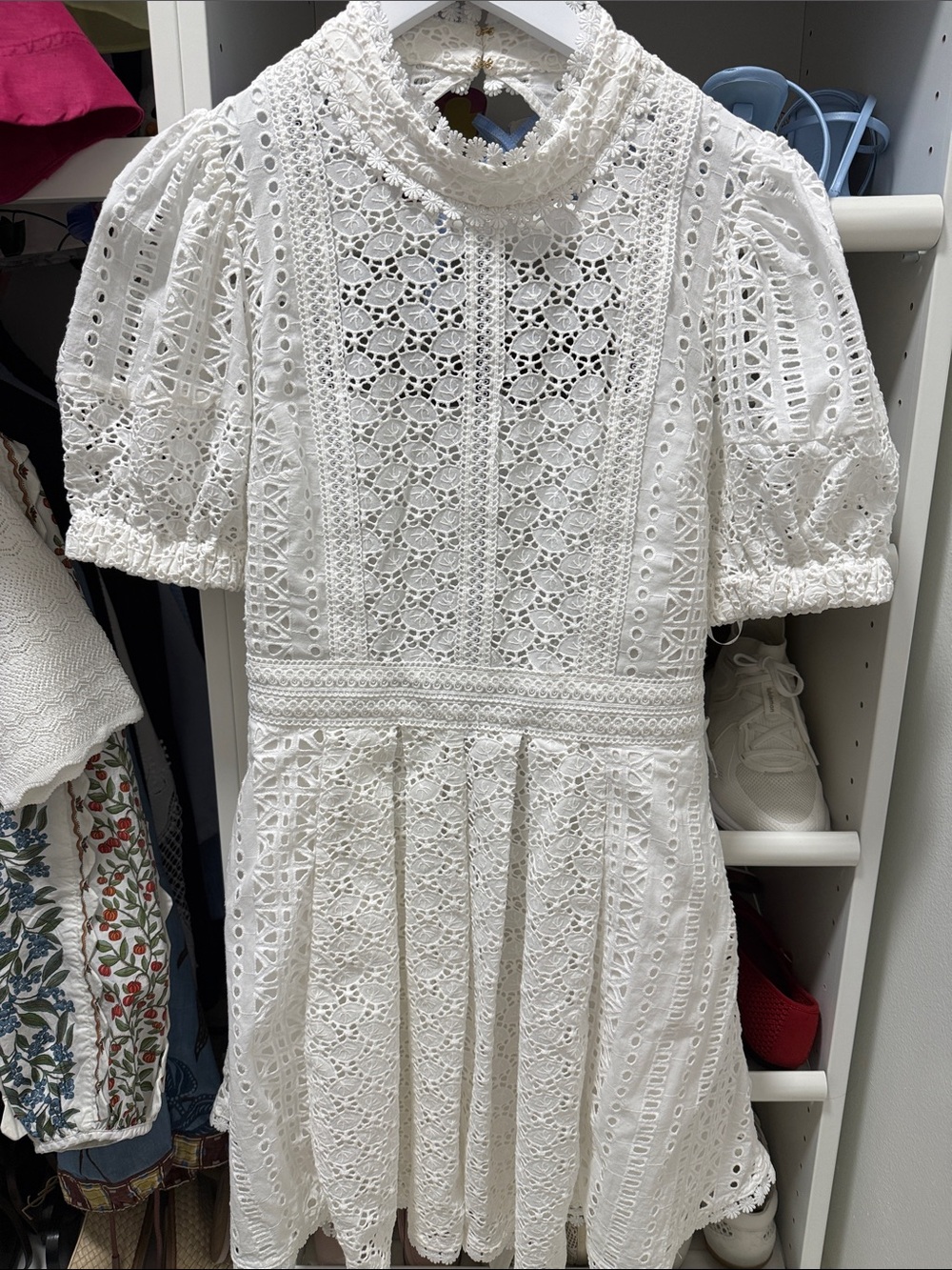 Self-Portrait White Eyelet Lace High-Neck Dress